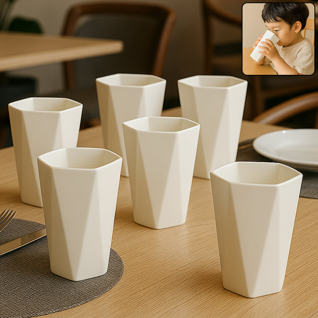 Hexagon Shape Plastic Drinking Glass Set (6 Pc)