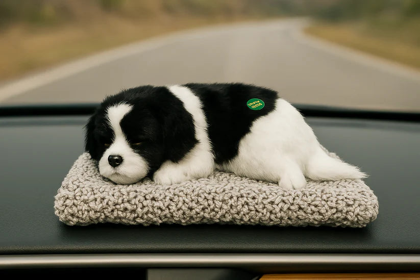 Realistic Sleeping Puppy Plush with Knitted Cushion – 10.5" x 8"