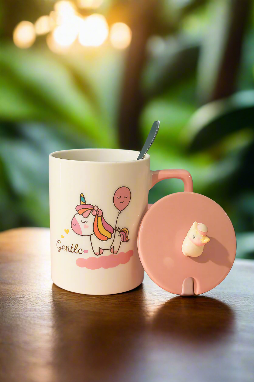 🦄✨ Magical Unicorn Ceramic Mug with Lid & Spoon 🌸☕