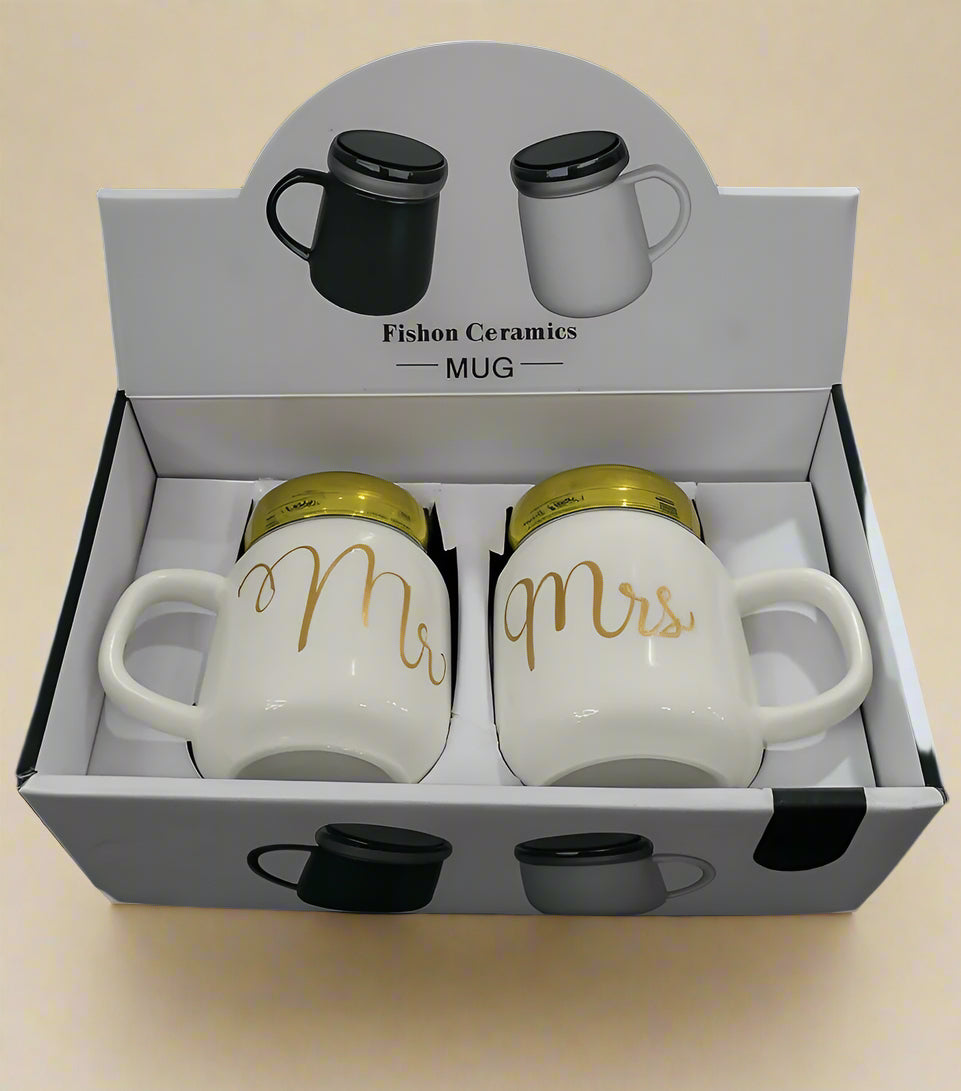 💕 Mr & Mrs Ceramic Mug Set – Couple Edition 💍☕