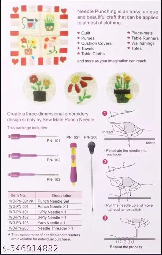 Embroidery Punch Needle Pen Set | 3 Sizes Punch Needles for Knitting, Crochet, and Felting