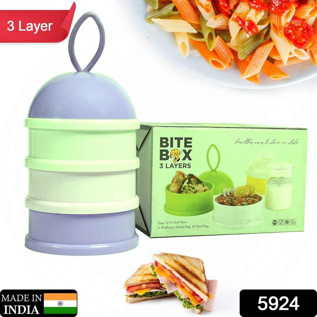 5924a  3 Layer Lunch Box Unique Design Bite Lunch Box With Liquid  Food Container Lunch Box (Green)