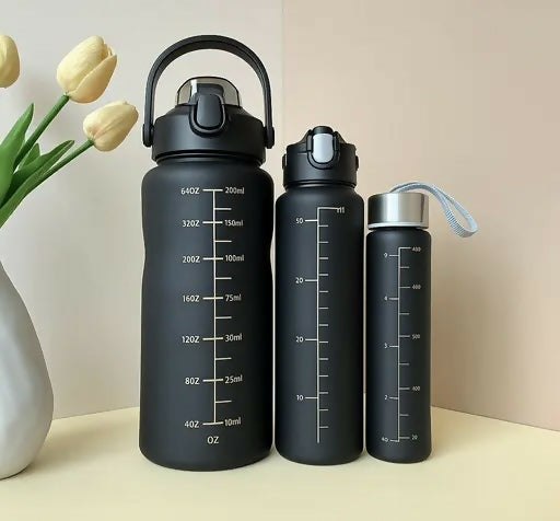 💧 HydroMate™ Black Water Bottle Set – 3 Sizes for Every Lifestyle 🖤✨