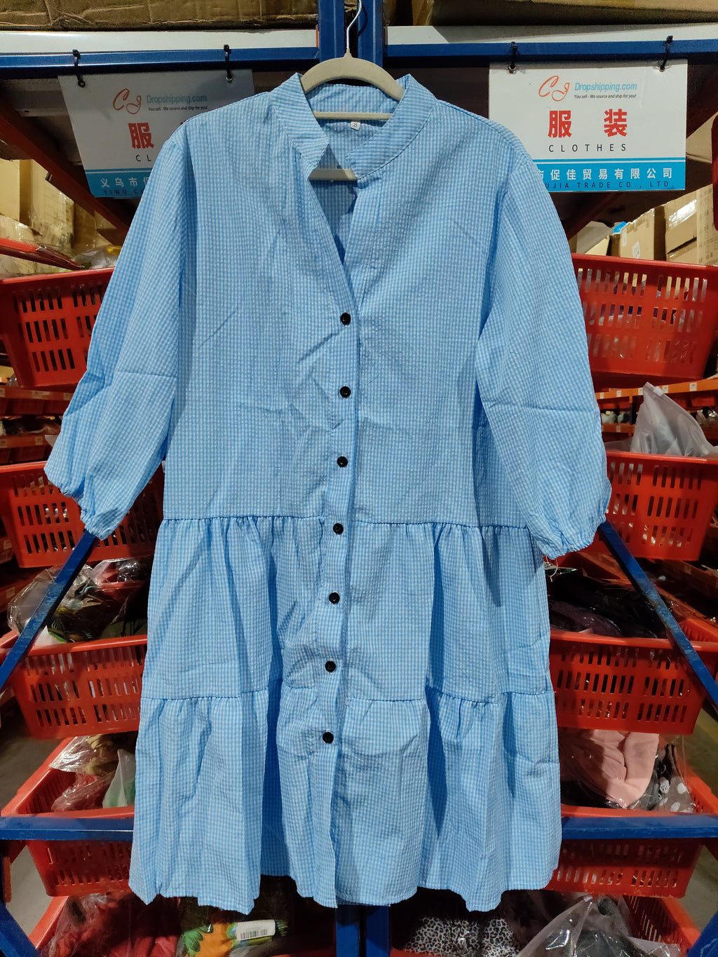 Plaid Printed Ruffle Dress V Neck Button Three-quarter Sleeves Dresses For Women Clothing