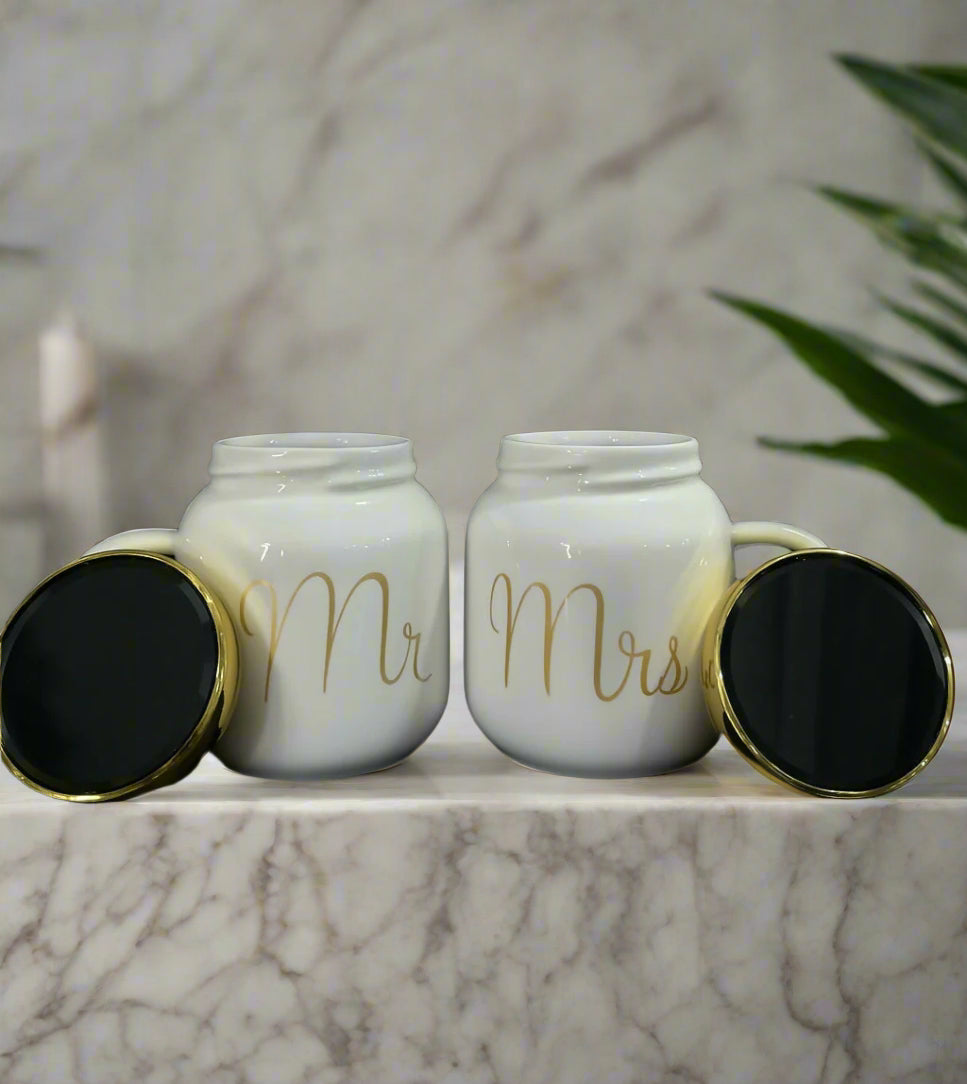 💕 Mr & Mrs Ceramic Mug Set – Couple Edition 💍☕