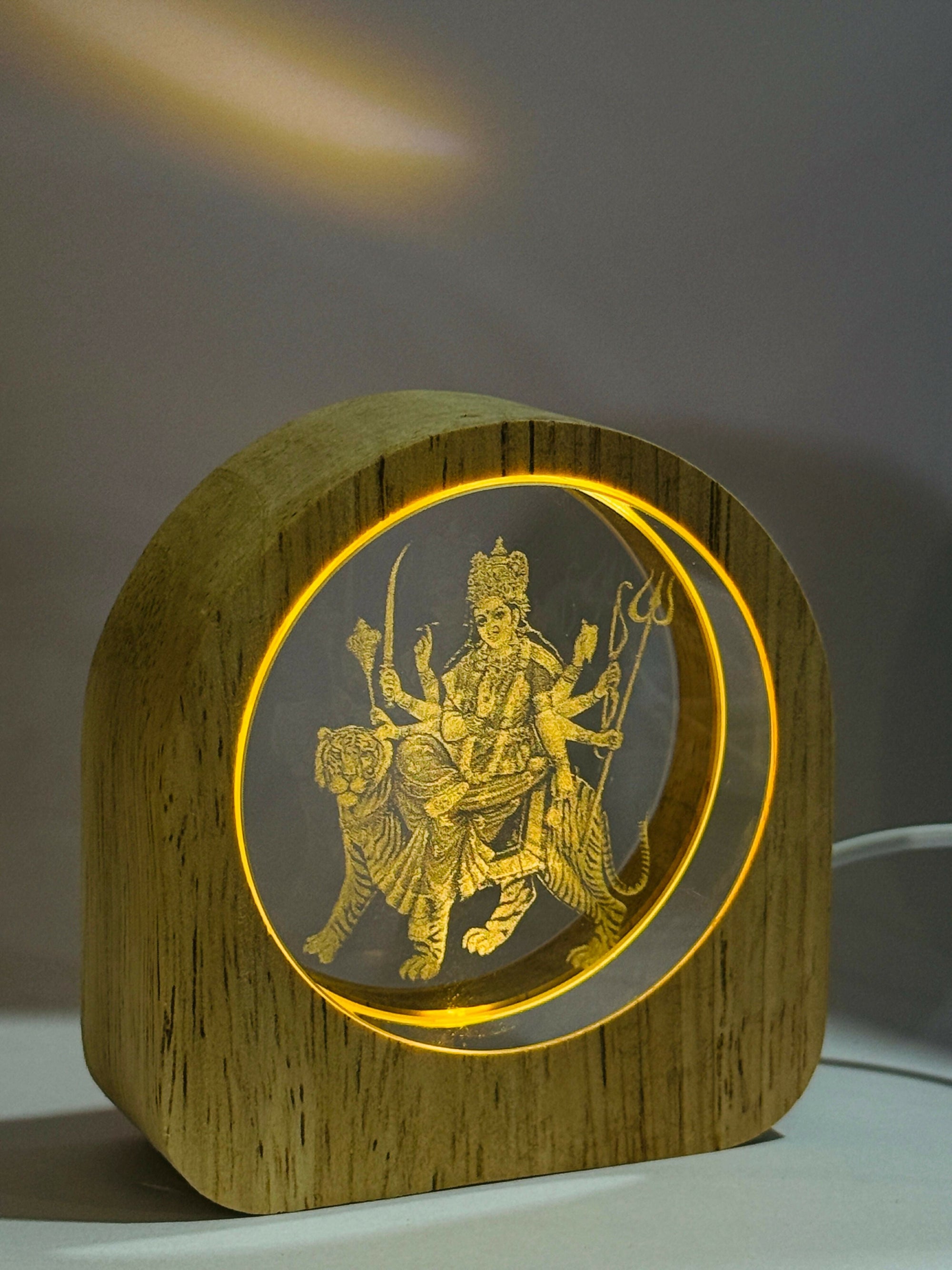 🌟 Divine Durga LED Wooden Frame Light ✨