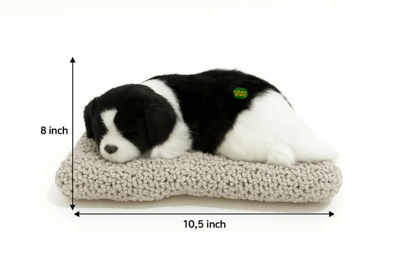 Realistic Sleeping Puppy Plush with Knitted Cushion – 10.5" x 8"