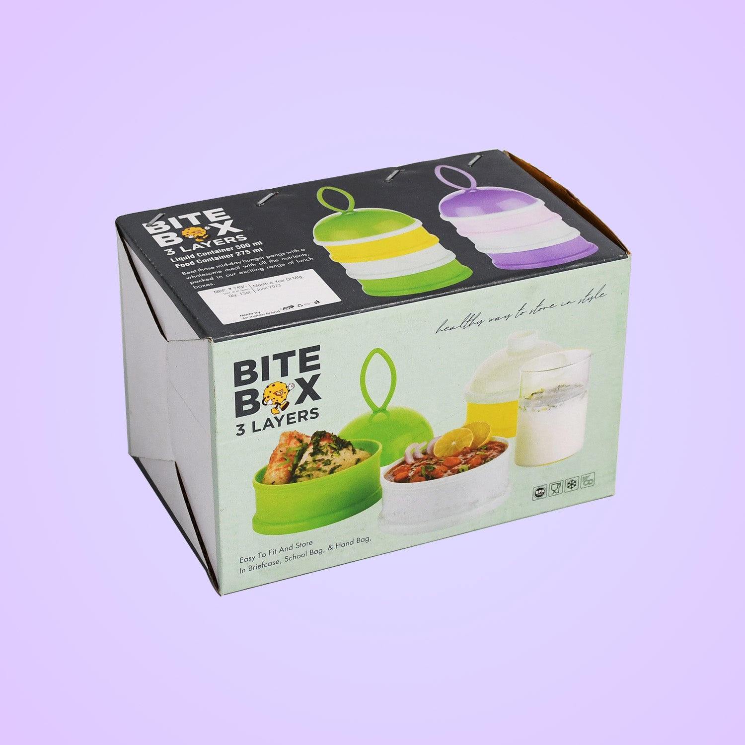 5924a  3 Layer Lunch Box Unique Design Bite Lunch Box With Liquid  Food Container Lunch Box (Green)